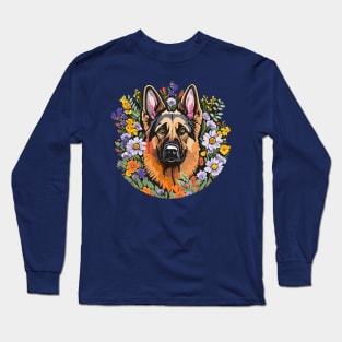 Floral German Shepherd Dog Long Sleeve T-Shirt